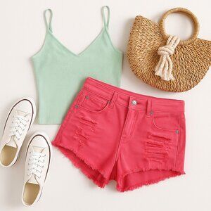 Altar'd State Pink Distressed Denim Shorts 28/7 Frayed Hem Y2K Summer Festival